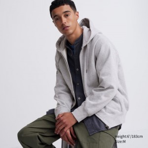 Grey Men Uniqlo Sweat Long-sleeve Full-zip Hoodie | USA WBXME-8056