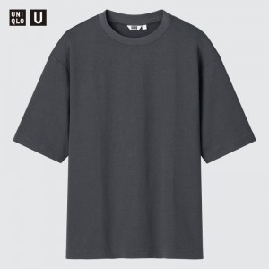 Grey Men Uniqlo U Airism Cotton Oversized Crew Neck Half-sleeve T Shirts | USA FWVCO-7532