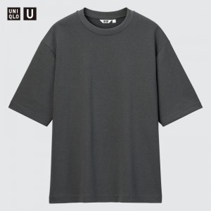 Grey Men Uniqlo U Airism Cotton Oversized Crew Neck Half-sleeve T Shirts | USA EGWJY-1369