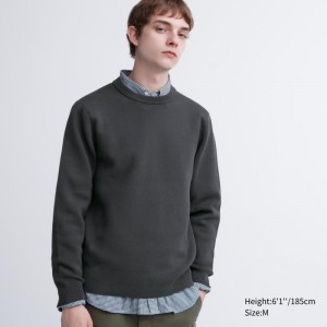 Grey Men Uniqlo Washable Milano Ribbed Crew Neck Sweaters | USA ZFHRG-6280