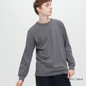 Grey Women Uniqlo Airism Cotton Uv Protection Crew Neck T Shirts | USA SNKYB-2940