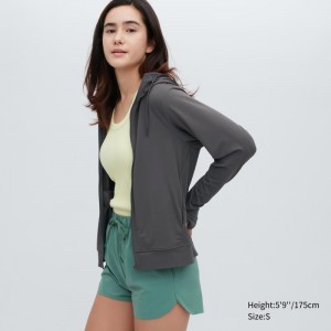 Grey Women Uniqlo Airism Mesh Uv Protection Full-zip Hoodie | USA SRDPW-9547