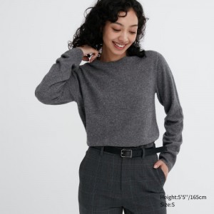 Grey Women Uniqlo Cashmere Crew Neck Long-sleeve Sweaters | USA ZHMRF-9287