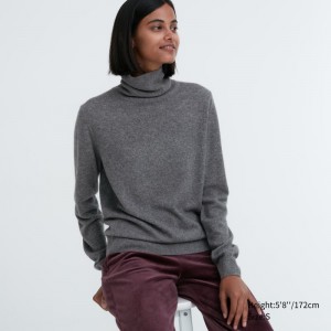 Grey Women Uniqlo Cashmere Turtleneck Long-sleeve Sweaters | USA NRCDW-1584