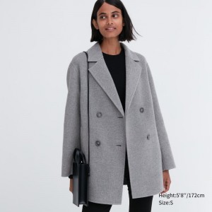 Grey Women Uniqlo Double Face Short Coats | USA CDMUL-5706