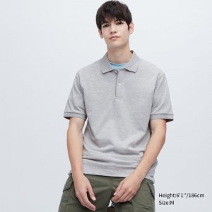 Grey Women Uniqlo Dry Pique Short-sleeve Polo Shirts | USA GLMNY-0179