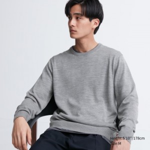 Grey Women Uniqlo Extra Fine Merino Crew Neck Sweaters | USA CHAEG-9374