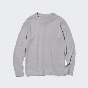 Grey Women Uniqlo Heattech Fleece Crew Neck Long-sleeve T Shirts | USA KTDOY-2546