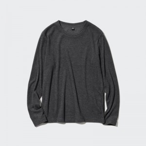 Grey Women Uniqlo Heattech Fleece Crew Neck Long Sleeve T Shirts | USA VWAYU-1064