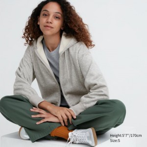 Grey Women Uniqlo Heattech Pile Lined Sweat Full-zip Hoodie | USA NXMLD-9526