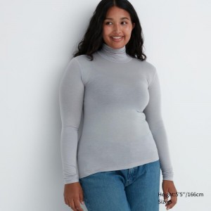 Grey Women Uniqlo Heattech Ultra Light Turtleneck Long-sleeve T Shirts | USA BDNOI-1964