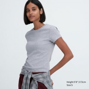 Grey Women Uniqlo Mini Short-sleeve T Shirts | USA SMVJP-3850