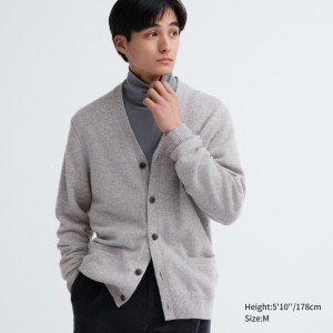 Grey Women Uniqlo Premium Lambswool V-neck Long-sleeve Cardigan | USA RVQCK-9320