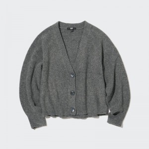 Grey Women Uniqlo Souffle Yarn Long-sleeve Short Cardigan | USA MALCK-7502