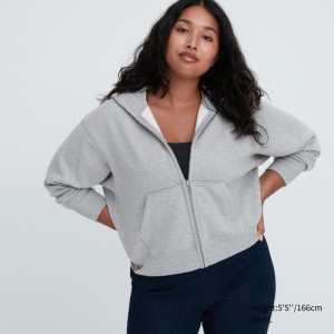 Grey Women Uniqlo Sweat Full-zip Long-sleeve Hoodie | USA KHTGL-7986