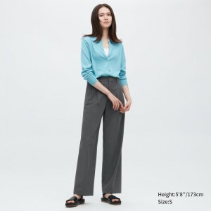 Grey Women Uniqlo Wide-fit Pleated (Tall) Pants | USA RKZLW-5290