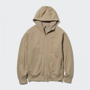 Khaki Men Uniqlo Heattech Pile Lined Sweat Full-zip Hoodie | USA RKYIZ-3827