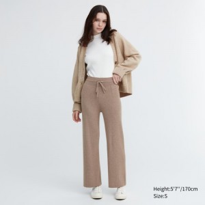 Khaki Women Uniqlo Washable Knit Ribbed Pants | USA WRIGL-7510