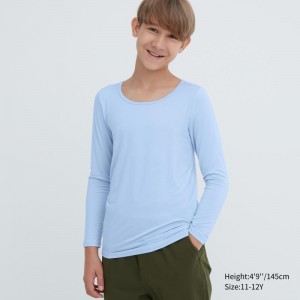 Light Blue Kids Uniqlo Heattech Scoop Neck Long-sleeve T Shirts | USA DQBAR-6359