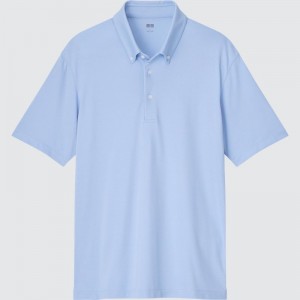 Light Blue Men Uniqlo Airism Pique Short-sleeve Polo Shirts | USA EXPIF-0478