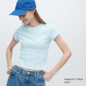 Light Blue Women Uniqlo Mini Short-sleeve T Shirts | USA GPHLF-2594