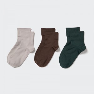 Light Grey Women Uniqlo Crew Tapered (3 Pairs) Socks | USA KSHRB-1382