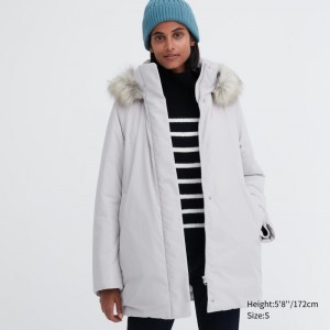 Light Grey Women Uniqlo Hybrid Down Coats | USA ACSJG-5071