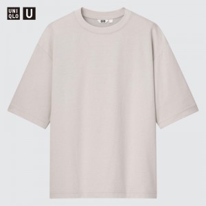 Light Grey Women Uniqlo U Airism Cotton Oversized Crew Neck Half-sleeve T Shirts | USA UWOBC-9560