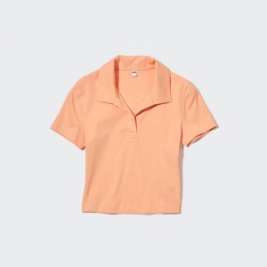 Light Orange Women Uniqlo Cropped Skipper Short-sleeve Polo Shirts | USA OHDJL-5379