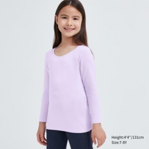 Light Purple Kids Uniqlo Heattech Scoop Neck Long-sleeve T Shirts | USA ISOEP-9742