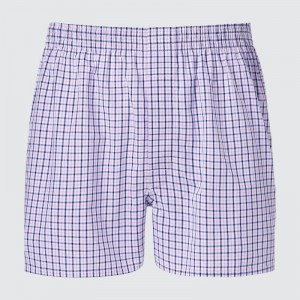 Light Purple Men Uniqlo Woven Checked Boxer Shorts | USA QXHBY-1596