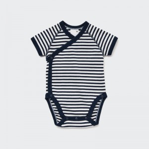 Navy Baby Uniqlo Short-sleeve (Open Front) Bodysuit | USA BMIRP-8269