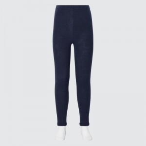 Navy Kids Uniqlo Heattech Ribbed Leggings | USA ZFEYA-7619