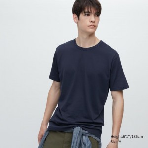 Navy Men Uniqlo Airism Cotton Crew Neck T Shirts | USA MFDPY-3275