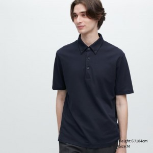 Navy Men Uniqlo Airism Pique Short-sleeve Polo Shirts | USA ITCVF-5826