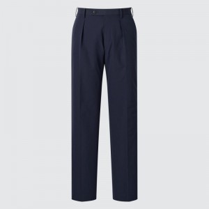 Navy Men Uniqlo Airsense Pleated (Adam Scott) Pants | USA KQJAH-5603