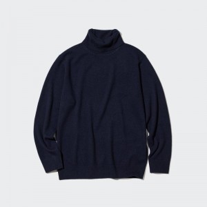 Navy Men Uniqlo Cashmere Turtleneck Long-sleeve Sweaters | USA FJXVP-5847