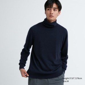 Navy Men Uniqlo Cashmere Turtleneck Long-sleeve Sweaters | USA EWGBK-5301