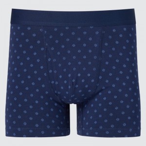 Navy Men Uniqlo Cotton Printed Boxer Briefs | USA BJZNP-3761