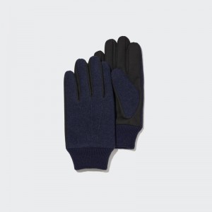 Navy Men Uniqlo Heattech Lined Faux Wool Gloves | USA WNUYI-6794