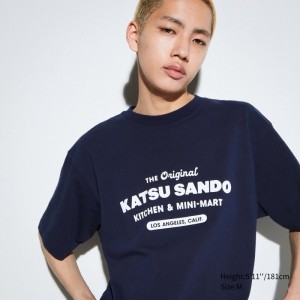 Navy Men Uniqlo L.A. Eats Ut (Oversized Short-sleeve Graphic) (Katsu Sando) T Shirts | USA FVHGW-2063