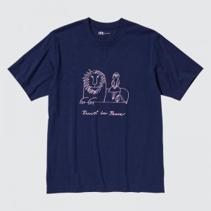 Navy Men Uniqlo Peace For All (Lisa Larson) (Short-sleeve Graphic) T Shirts | USA UWJOD-5674