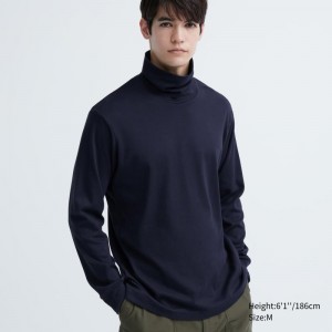 Navy Men Uniqlo Soft Brushed Turtleneck Long-sleeve T Shirts | USA GCXTR-0314