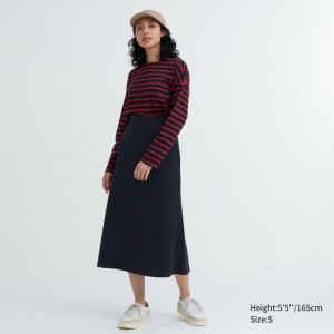 Navy Women Uniqlo Brushed Jersey Flared Skirts | USA WGXRQ-6023