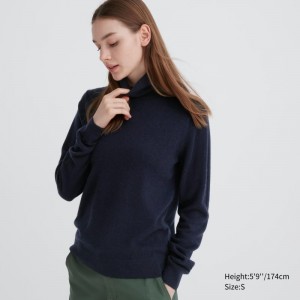 Navy Women Uniqlo Cashmere Turtleneck Long-sleeve Sweaters | USA CLVKT-2485