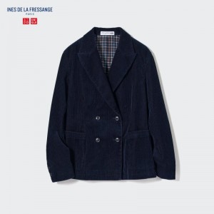 Navy Women Uniqlo Corduroy Double Breasted (Ines De La Fressange) Jackets | USA PXIVK-4087