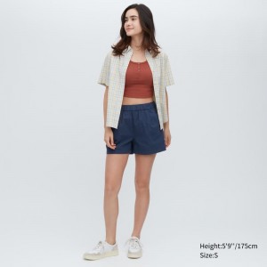 Navy Women Uniqlo Cotton Easy Shorts | USA RWEIU-9260