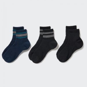 Navy Women Uniqlo Crew Pile Lined (3 Pairs) Socks | USA YXMKO-9057