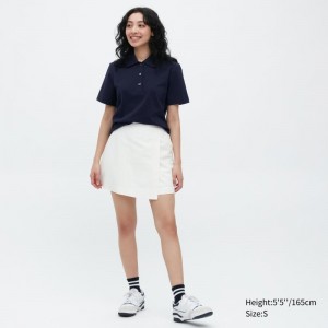 Navy Women Uniqlo Cropped Relaxed Short-sleeve Polo Shirts | USA PMRQI-5148