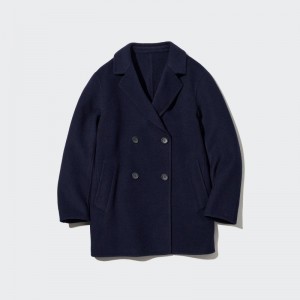 Navy Women Uniqlo Double Face Short Coats | USA OFPSM-3095